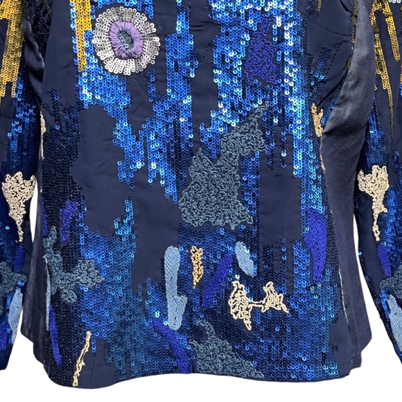 Geisha Designs Anthropologie Size Medium Embroidered Sequin Blue Orla Top - Picture 6 of 10